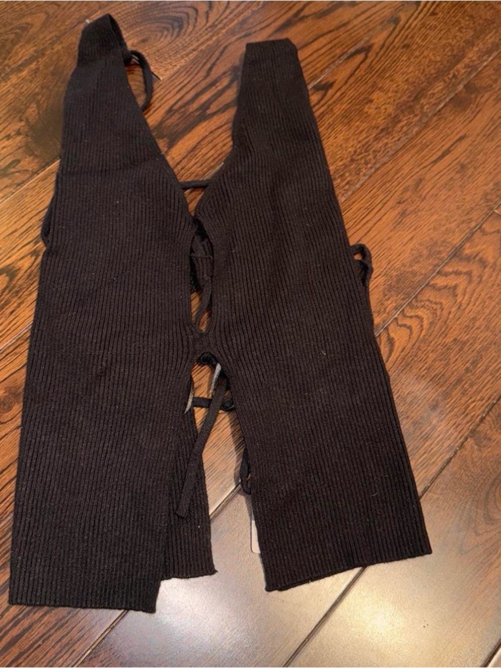 Pitaya Black Ribbed Lace-Up Kids Leggings